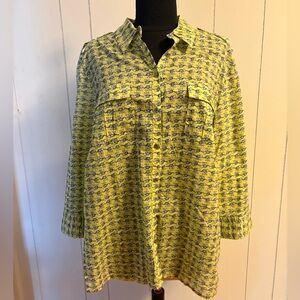 Vibrant Yellow Green Elephant Pattern Button Up